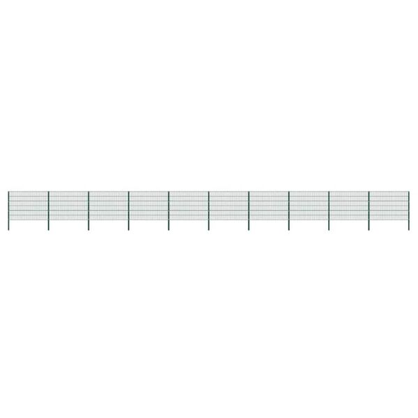 vidaXL Fence Panel with Posts Iron 680.7"x47.2" Green