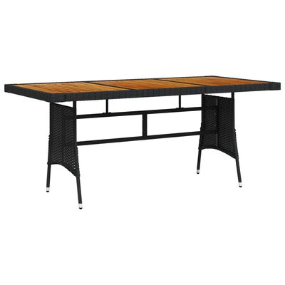 vidaXL Patio Table Black 63"x27.6"x28.3" Poly Rattan & Solid Acacia Wood