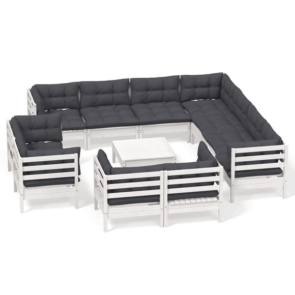 vidaXL Garden Lounge Set White Solid pinewood Standard Modular