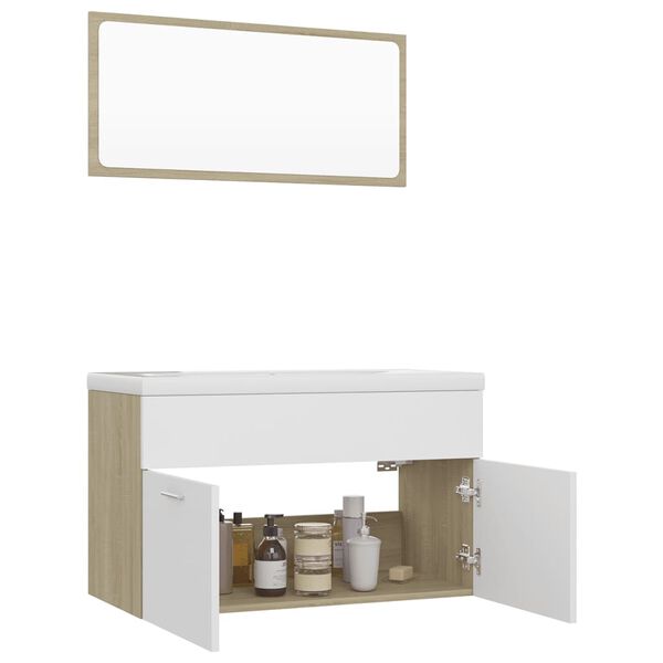 vidaXL Bathroom Furniture Set White and Sonoma Oak