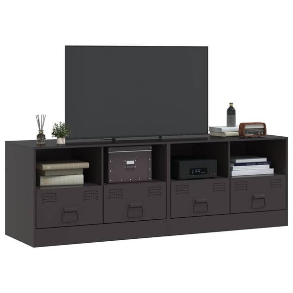 vidaXL TV Cabinet Set of 2 Black Cold-rolled steel 26.4x15.4x17.3 in
