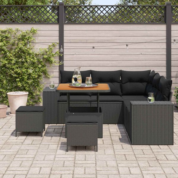 vidaXL Garden Sofa Set with Cushion with Storage 8 pcs Black
