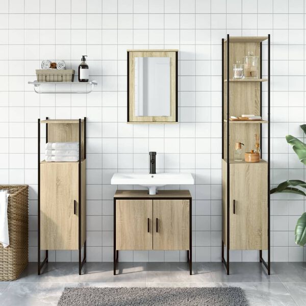 vidaXL Bathroom Furniture Set Sonoma oak Engineered wood Medium