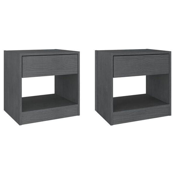 vidaXL Bedside Cabinet Set of 2 Grey Solid pinewood Small