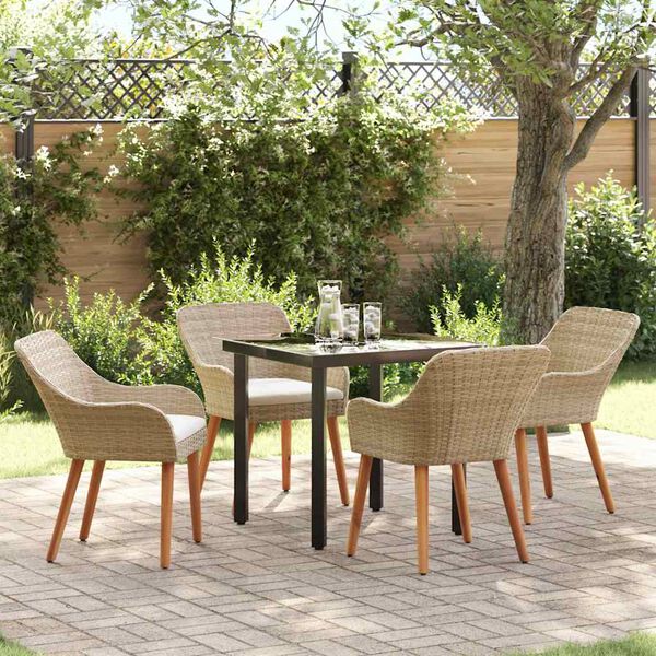 vidaXL Garden Dining Set with Cushion 5 pcs Beige poly rattan
