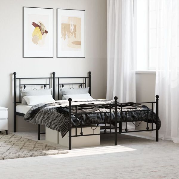 vidaXL Bed Frame Black Powder-Coated Steel Double Bed Frame
