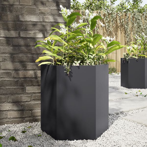 vidaXL Garden Planter Set of 2 Black Steel Medium Durable