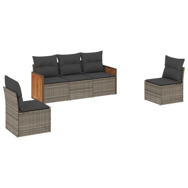 vidaXL Garden Sofa Set Grey PE rattan 5-piece set Adjustable Feet