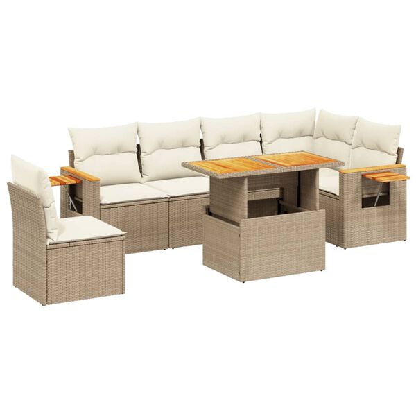 vidaXL Garden Sofa Set Beige PE rattan Large Adjustable Feet