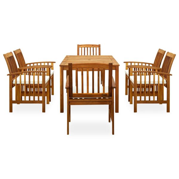vidaXL Garden Dining Set Cream white cushions, Natural acacia wood