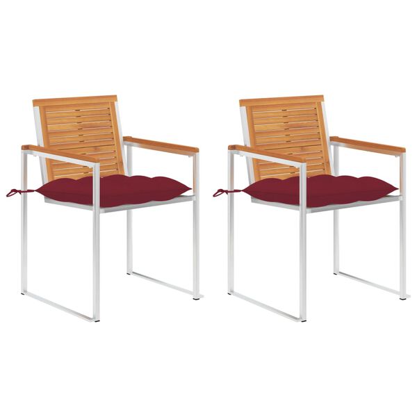 vidaXL Patio Chairs with Cushions 2 pcs Solid Acacia Wood and Steel