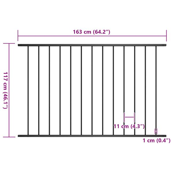 vidaXL Fence Panel Powder-coated Steel 5.6x3.8' Black
