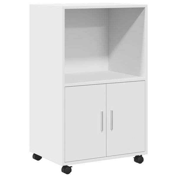 vidaXL Rolling Cabinet White Engineered wood 21.7 x 15.7 x 35.8 in