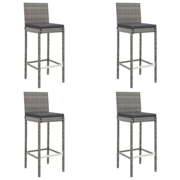 vidaXL 5 Piece Patio Bar Set with Cushions Gray Poly Rattan
