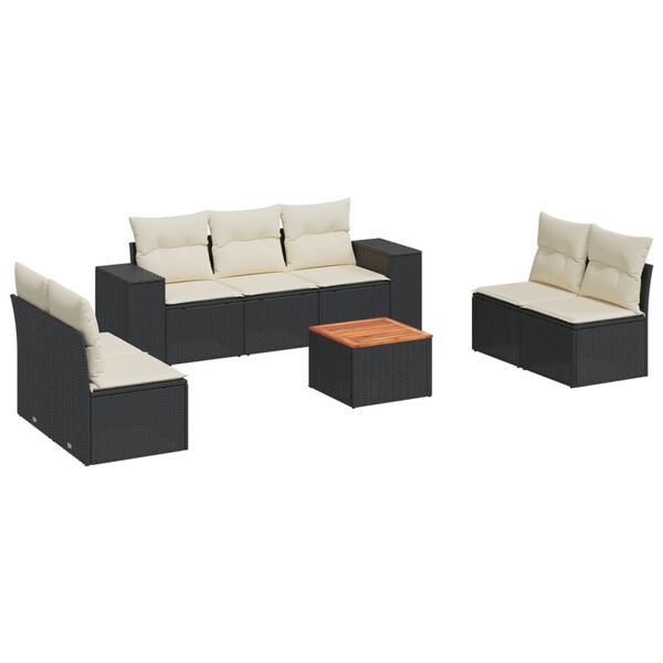 vidaXL Garden Sofa Set Black Poly Rattan 8-Piece Set Modular