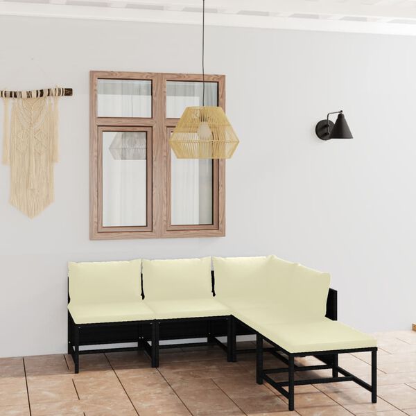 vidaXL Garden Lounge Set Black, Cream white