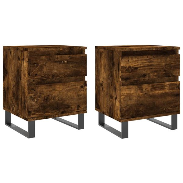 vidaXL Bedside Cabinet Set of 2 Smoked oak Engineered wood, metal Medium