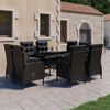 vidaXL Garden Dining Set Black Poly rattan, steel, glass, fabric Large