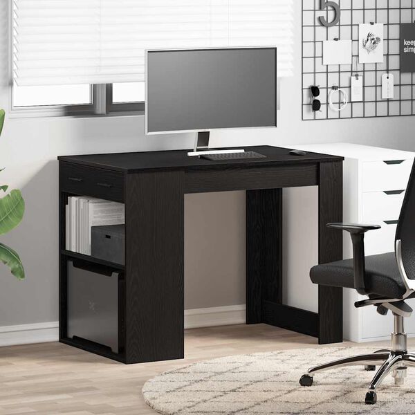 vidaXL Desk Black Oak Engineered Wood Medium Computer Desk Rectangular
