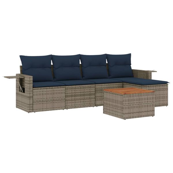 vidaXL 6 Piece Garden Sofa Set with Cushions Grey Poly Rattan