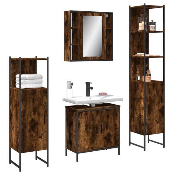 vidaXL Bathroom Cabinet Set Smoked Oak