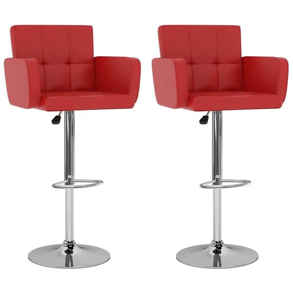 vidaXL Bar Stool Set of 2 Red Faux leather, steel