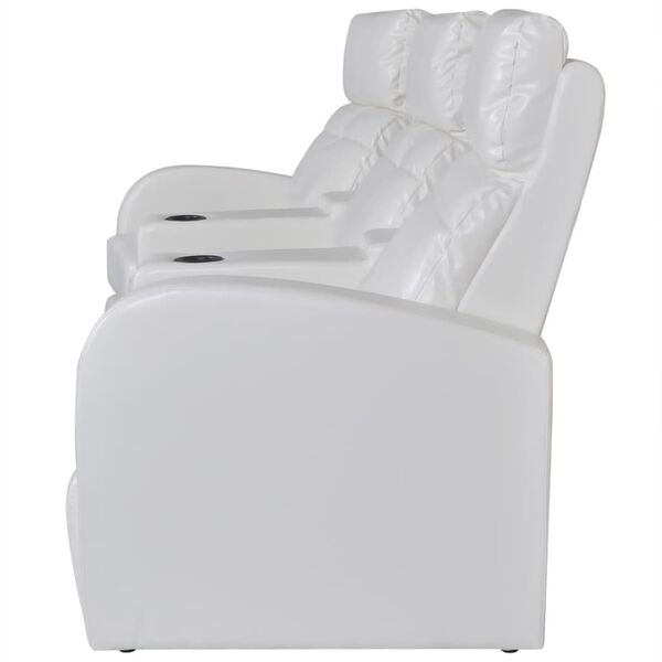 vidaXL Recliner Sofa White Faux Leather, Wood, Plywood 3-Seater