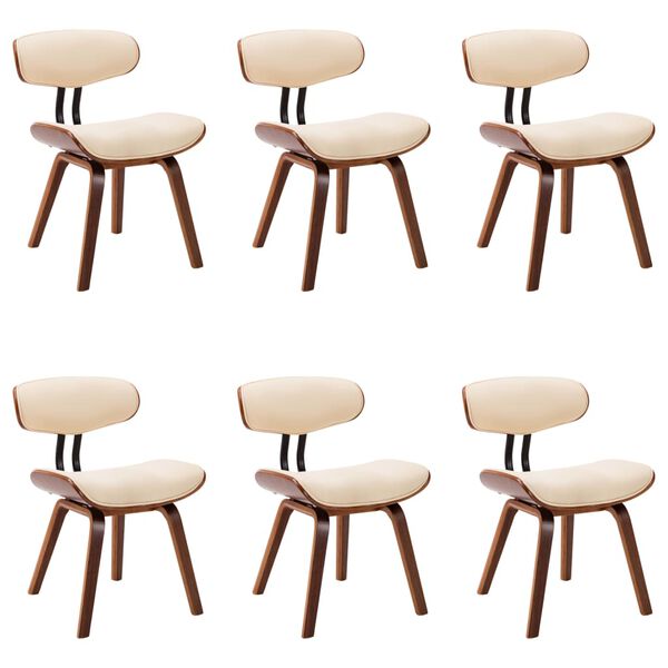 vidaXL Dining Chair Set of 6 Cream, Brown Faux leather, Bent wood