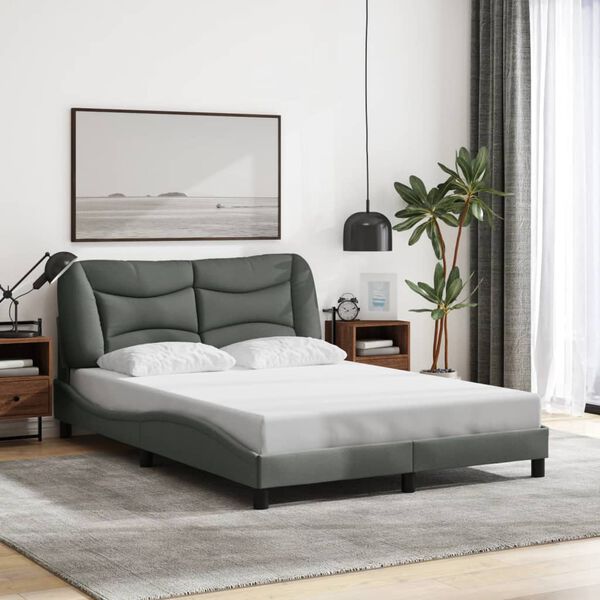 vidaXL Bed Frame Dark Grey Polyester Full Bed Frame Waveform Modern