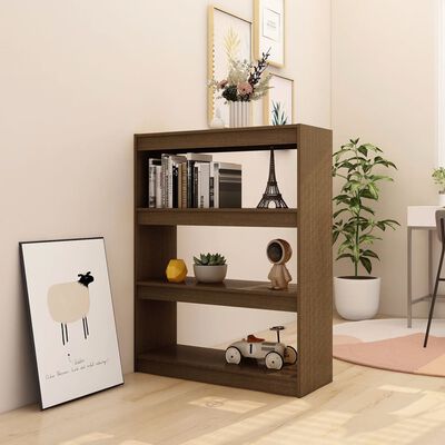 vidaXL Book Cabinet/Room Divider Honey Brown 39.4"x11.8"x40.6" Solid Wood Pine