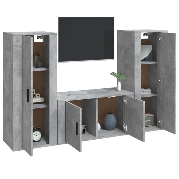 vidaXL TV Cabinet Set Set of 3 Concrete Grey Engineered Wood Medium