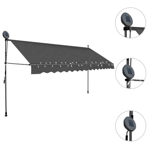 vidaXL Retractable Awning Anthracite Polyester with PU coating, Steel