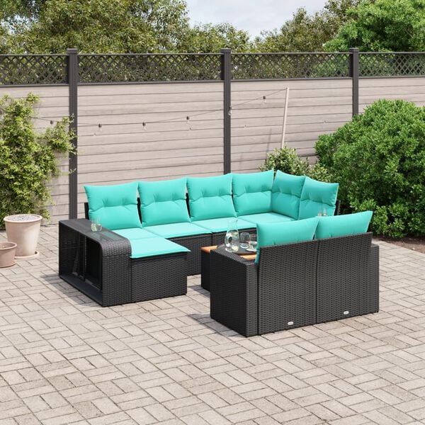 vidaXL 11 Piece Patio Sofa Set with Cushions Black Poly Rattan