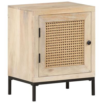 vidaXL Bedside Cabinet 15.7"x11.8"x19.7" Solid Mango Wood and Natural Cane