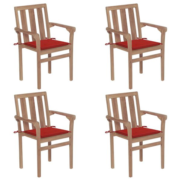 vidaXL Stackable Patio Chairs with Cushions 4 pcs Solid Teak Wood