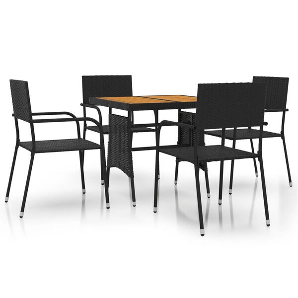 vidaXL Outdoor Dining Set Black PE rattan, steel, solid acacia wood