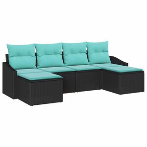 vidaXL Sofa Set with Cushion 6 pcs Black Poly Rattan