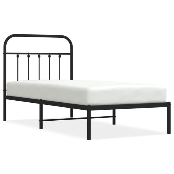 vidaXL Bed Frame Black Powder-Coated Steel Twin Industrial Bed Frame