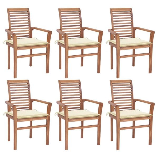 vidaXL Dining Chair Set of 6 Teak Solid Teak Wood Standard Stackable