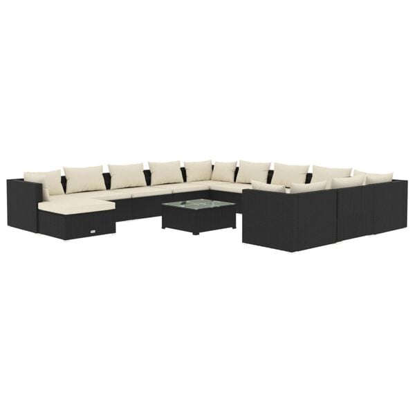 vidaXL Garden Lounge Set Black PE rattan Large Modular