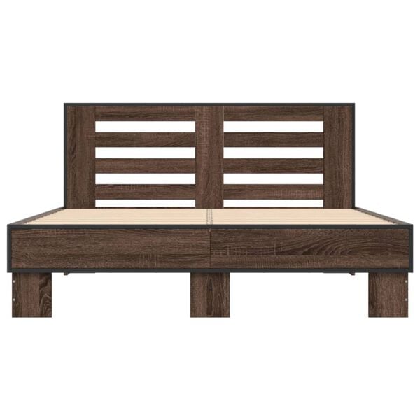 vidaXL Bed Frame Brown Oak Engineered Wood, Metal, Plywood Double Modern
