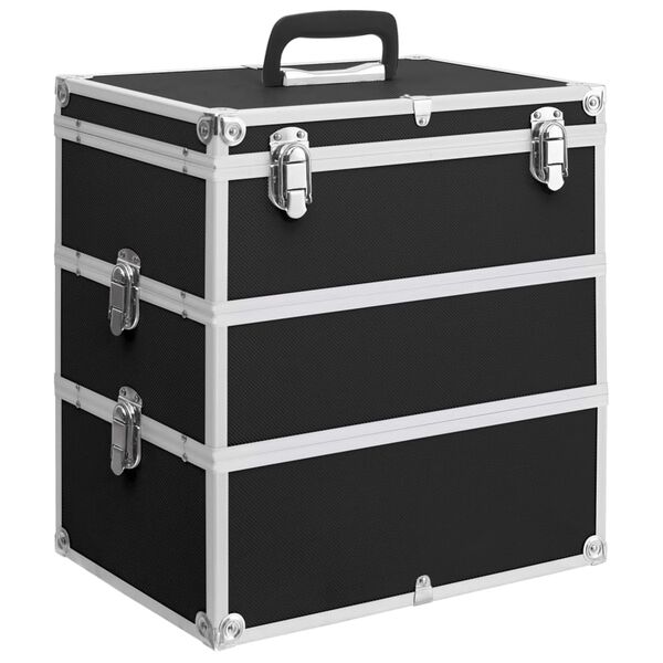 vidaXL Make-up Case 14.6"x9.4"x15.7" Black Aluminum