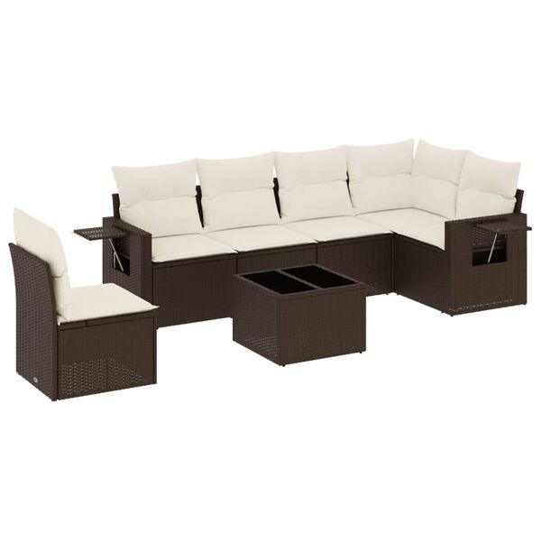 vidaXL Garden Sofa Set Brown PE rattan Large Adjustable Feet