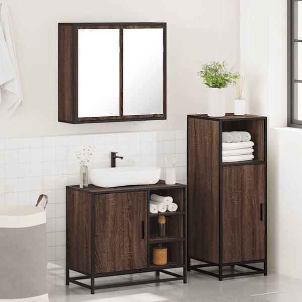 vidaXL Bathroom Furniture Set Brown oak Engineered wood, metal, glass