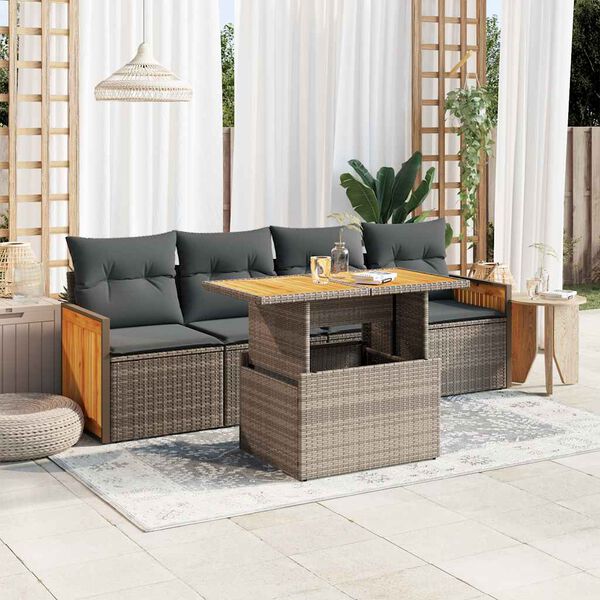 vidaXL Garden Sofa Set Grey with dark grey cushions