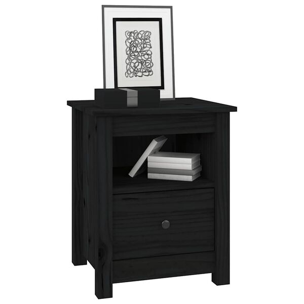vidaXL Bedside Cabinet Set of 2 Black Solid Pine Wood Medium Storage