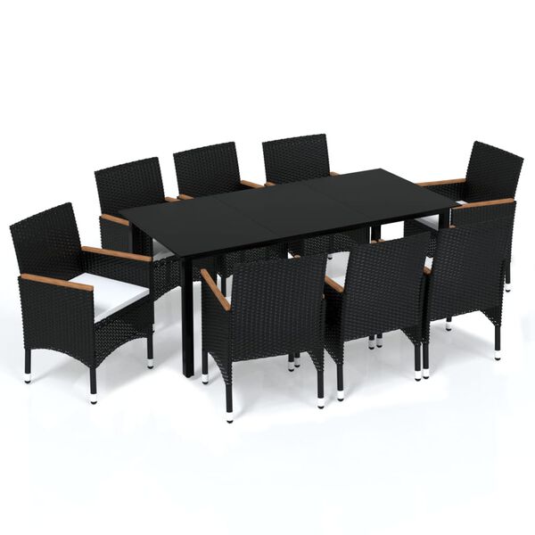 vidaXL Dining Set Table: Black, Chair: Black, Cushion: Cream white