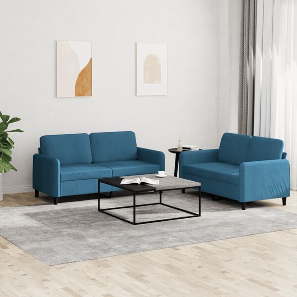 vidaXL Sofa Set Blue Velvet (100% polyester), metal, textilene, plywood