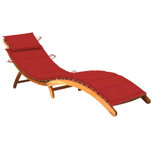 vidaXL Patio Sun Lounger Red, Natural wood