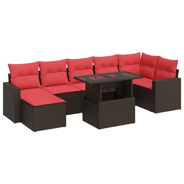 vidaXL 8 Piece Garden Sofa Set with Cushions Brown Poly Rattan Acacia